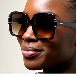 Women Sunglasses frames square shape tortoise-shell pattern Shiny Dark Havana
